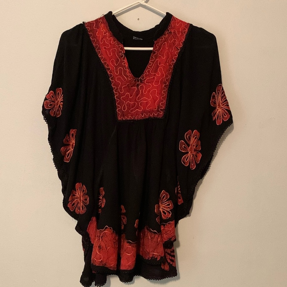Boho Embroidered Poncho style Blouse